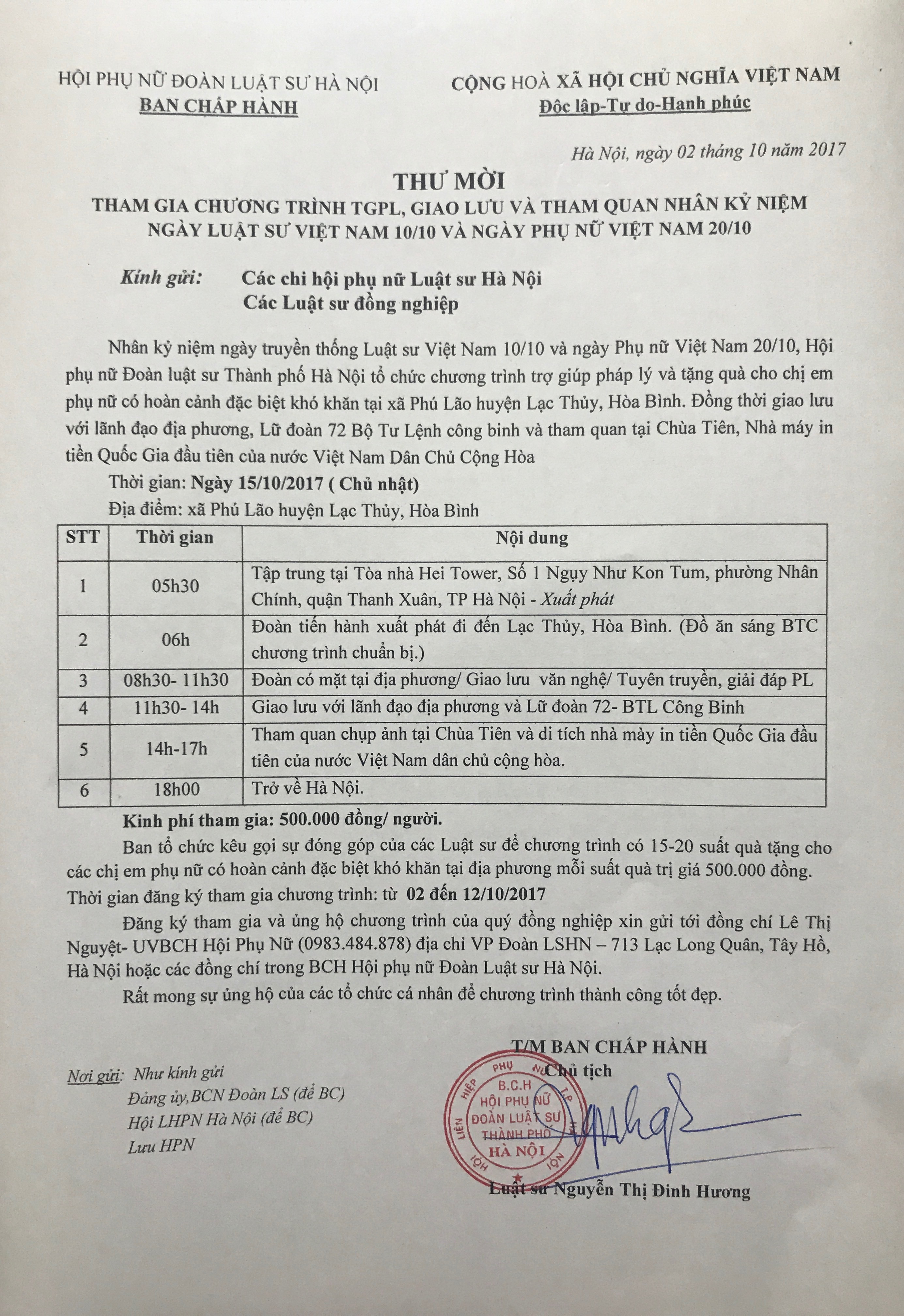 Thư mời tham gia TGPL tại Hòa Bình